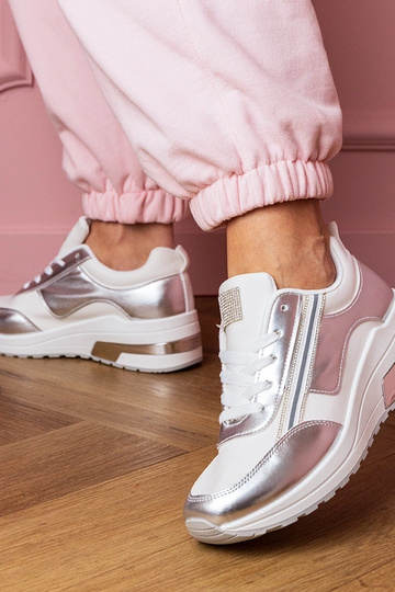 Witte dames sportschoenen met kristallen en glanzende decoratie Garsi 2