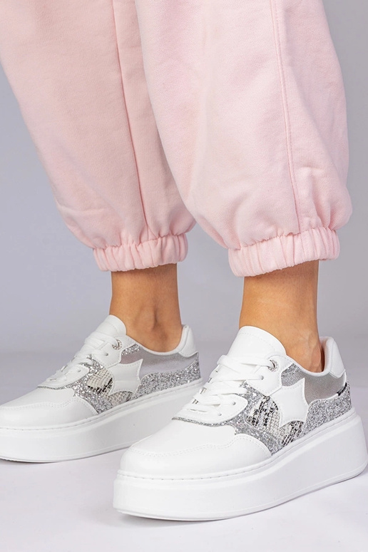 Witte sportschoenen met glitter en...