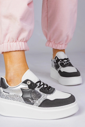 Zwarte sportschoenen met glitter en dierenprint, „Bertula" 2