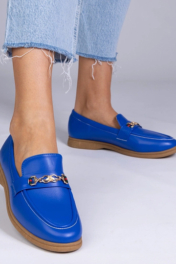 Blauwe mocassins met gouden...