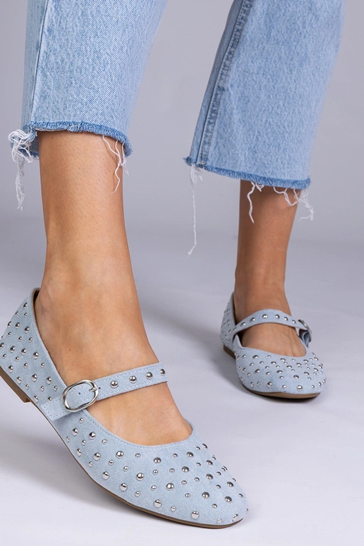 Blauwe ballerina's met studs en gesp,...