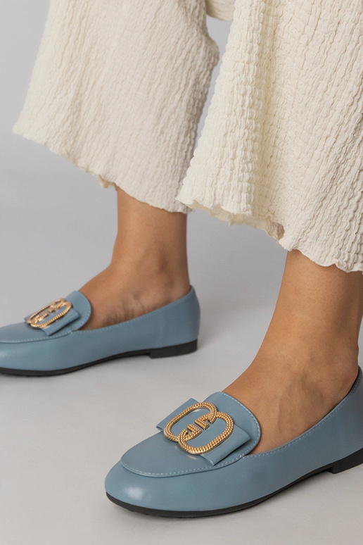 Blauwe dames mocassins met gouden...