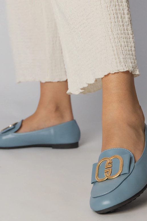 Blauwe dames mocassins met gouden...