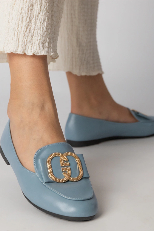 Blauwe dames mocassins met gouden...