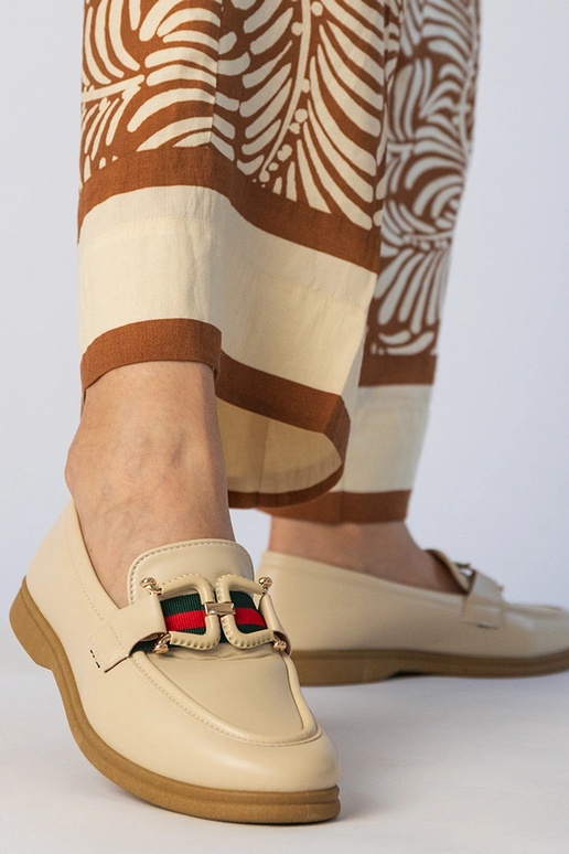 Crème mocassins van eco-leer met...