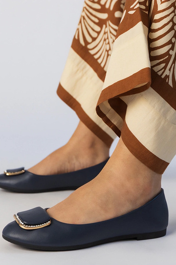 Donkerblauwe dames ballerina's met zirconia steentjes, „Bejla"