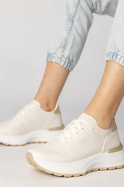 Zandkleurige sportschoenen met gouden...