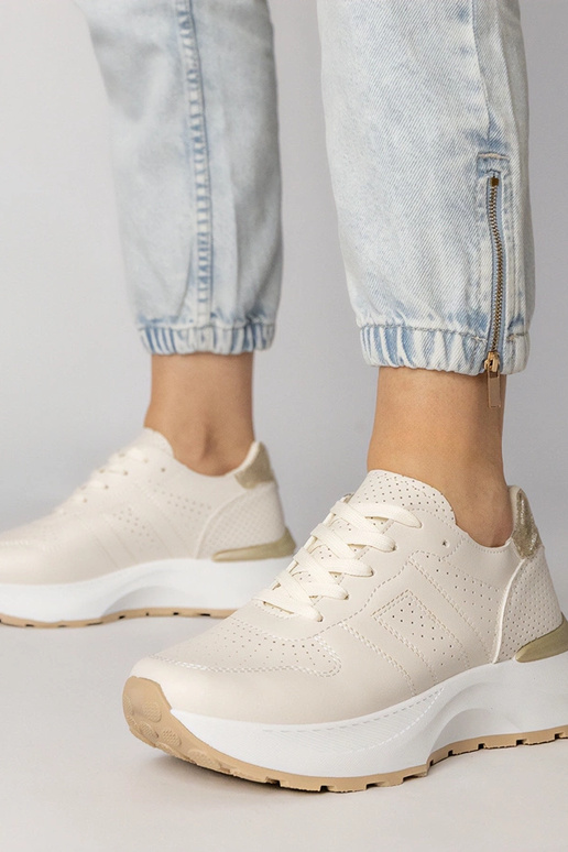 Zandkleurige sportschoenen met gouden...