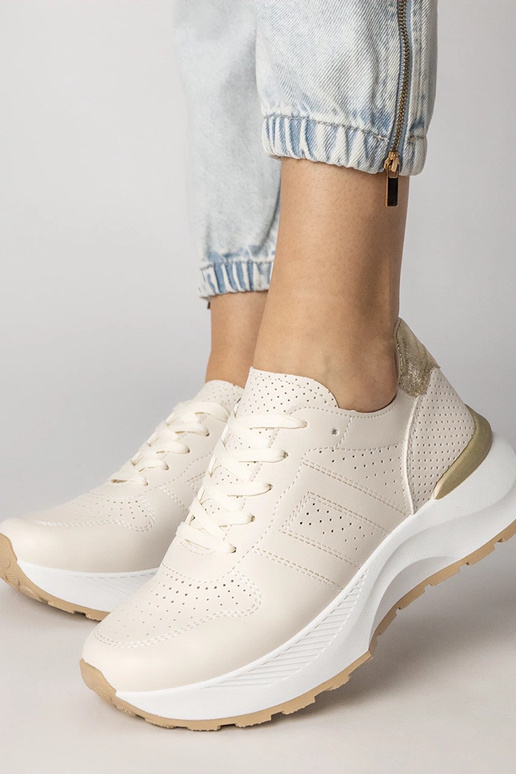 Zandkleurige sportschoenen met gouden...