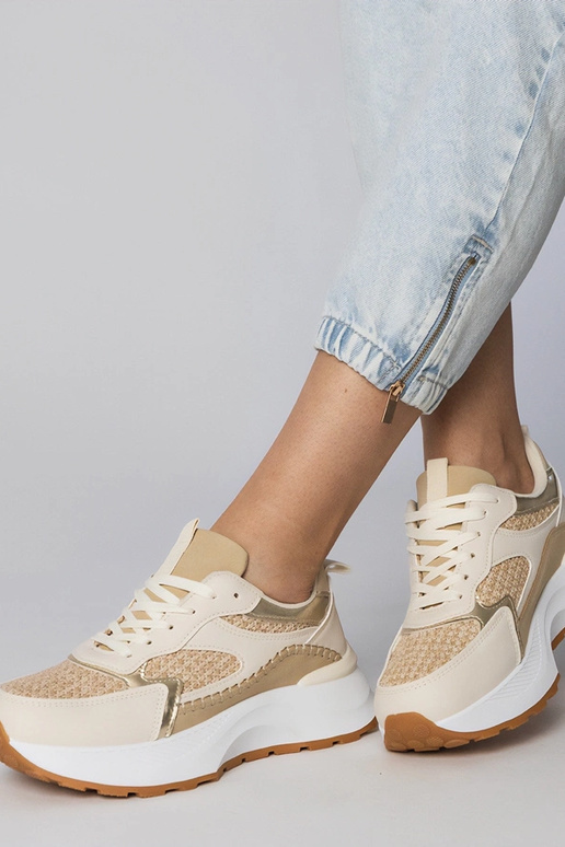 Zandkleurige sportschoenen met...