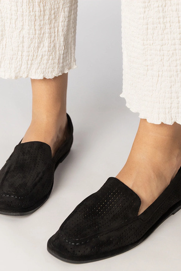 Zwarte gehaakte mocassins van eco-suède, „Stanila" 2