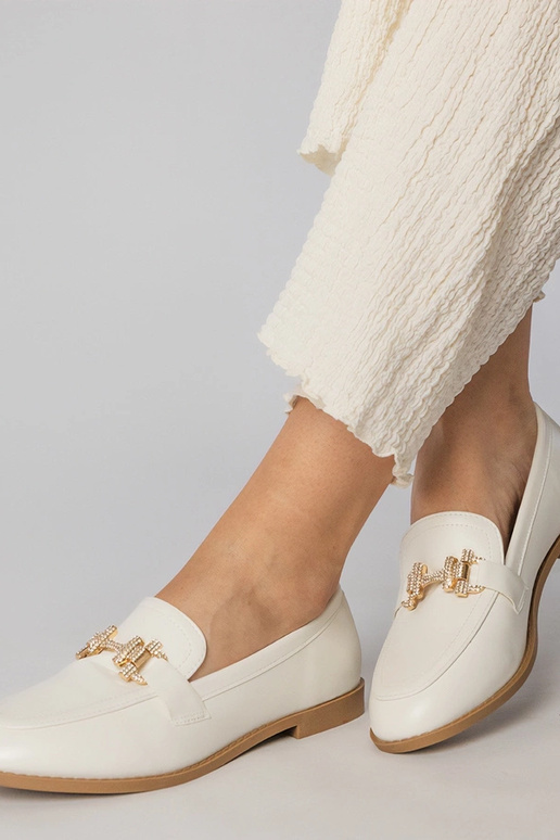 Witte mocassins met zirconia...