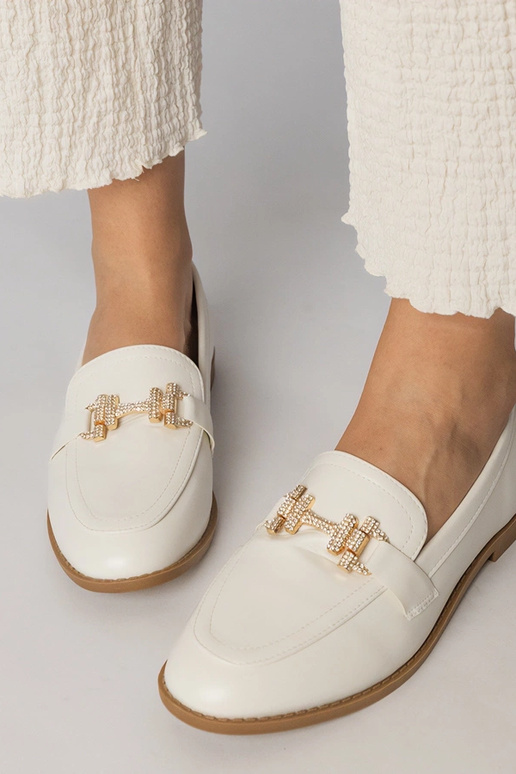 Witte mocassins met zirconia...