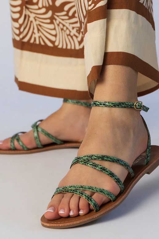 Groene sandalen op platte zool, „Kates"