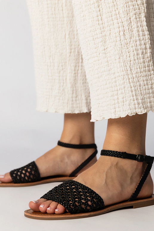 Zwarte gevlochten sandalen op platte...