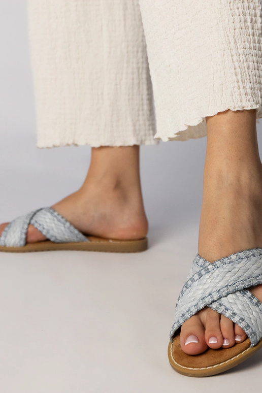 Blauwe dames gevlochten slippers,...