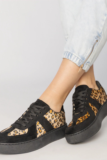 Zwarte dames sportschoenen met panterprint, „Toris"