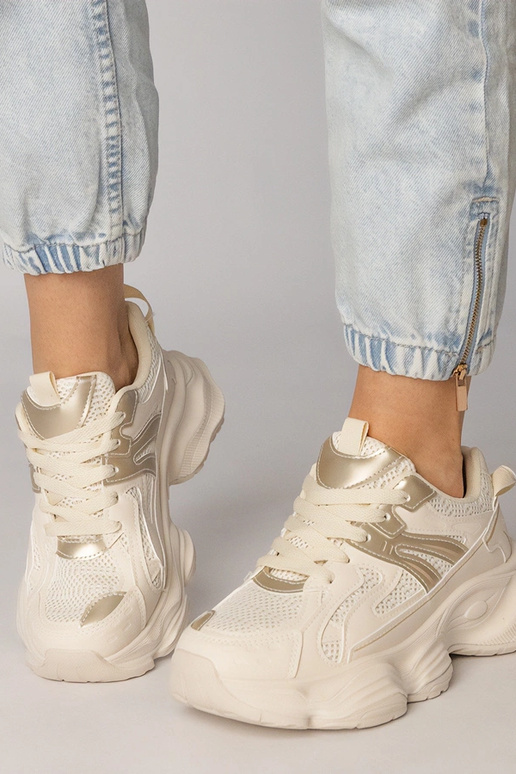 Zandkleurige dames sportschoenen met...