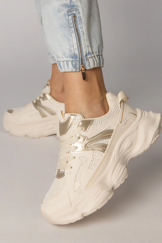 Zandkleurige dames sportschoenen met...