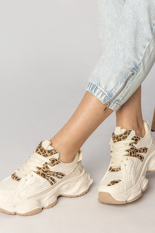 Zandkleurige dames sportschoenen met...