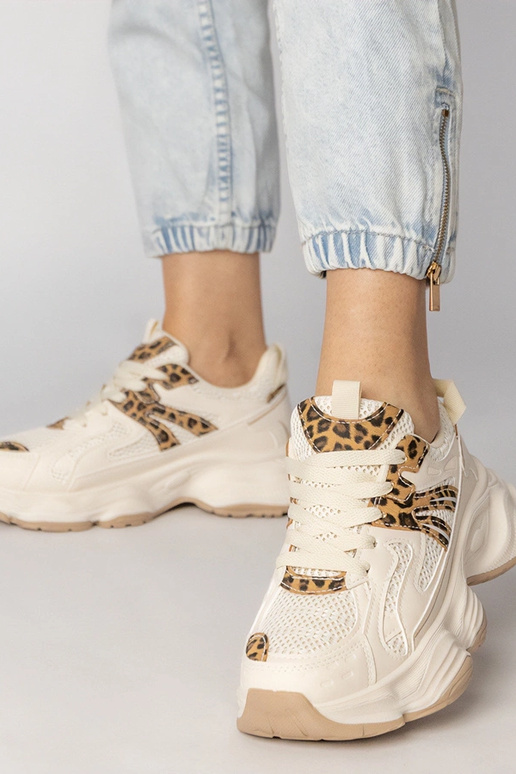 Zandkleurige dames sportschoenen met...