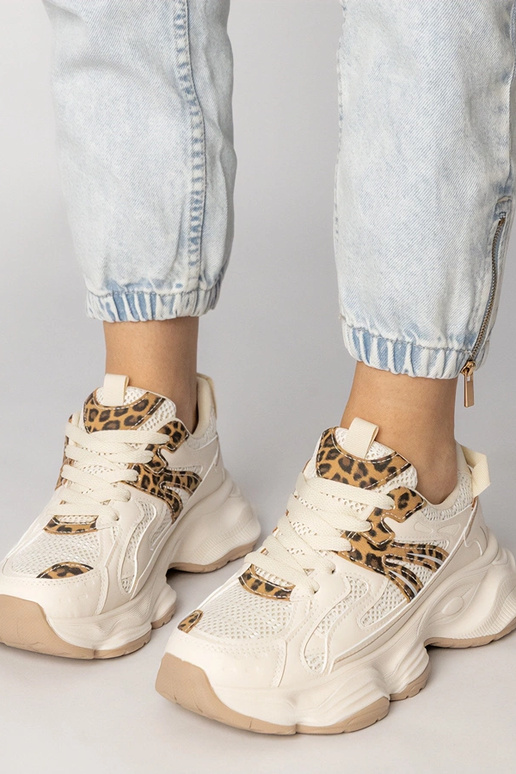 Zandkleurige dames sportschoenen met...