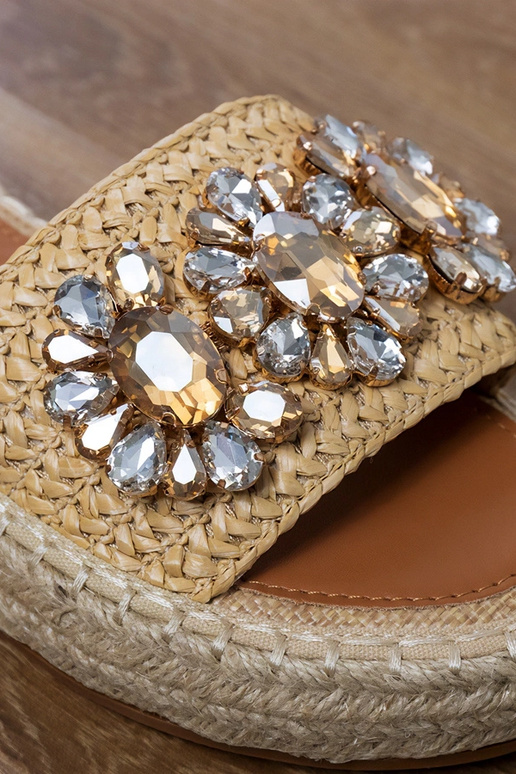 Beige espadrille slippers met gouden...