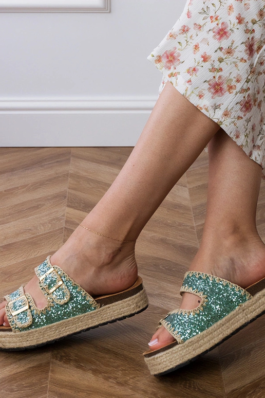 Groene espadrilleslippers met glitter...
