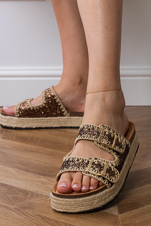 Bruine espadrilleslippers met glitter...