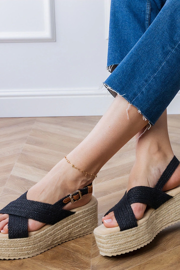 Zwarte espadrilles op een platform met bandjes, "Olisa" 2