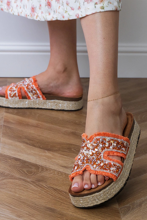 Oranje espadrille slippers met...