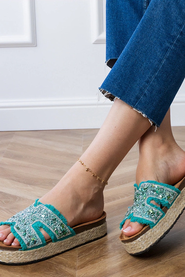 Najros groene espadrilles met zirconia en steentjes