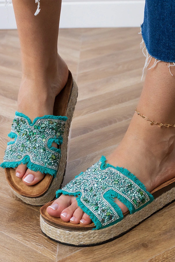 Najros groene espadrilles met zirconia en steentjes 2