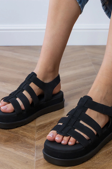Zwarte gladiator sandalen op een platform, "Hartos"