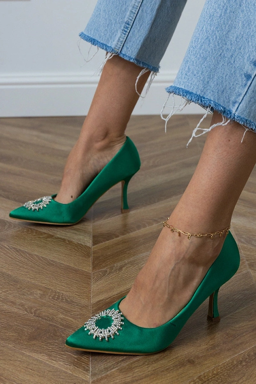 Groene zijden sandalen met zirconia...