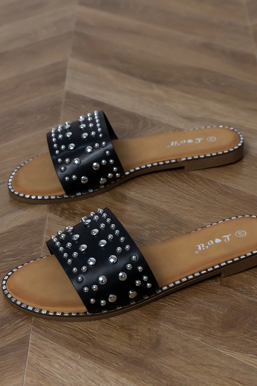 Zwarte platte slippers met kristallen... Zwarte platte slippers met kristallen...