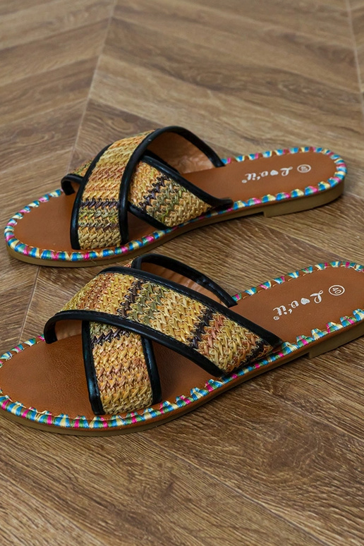 Zwarte platte slippers met kleurrijke... Zwarte platte slippers met kleurrijke...