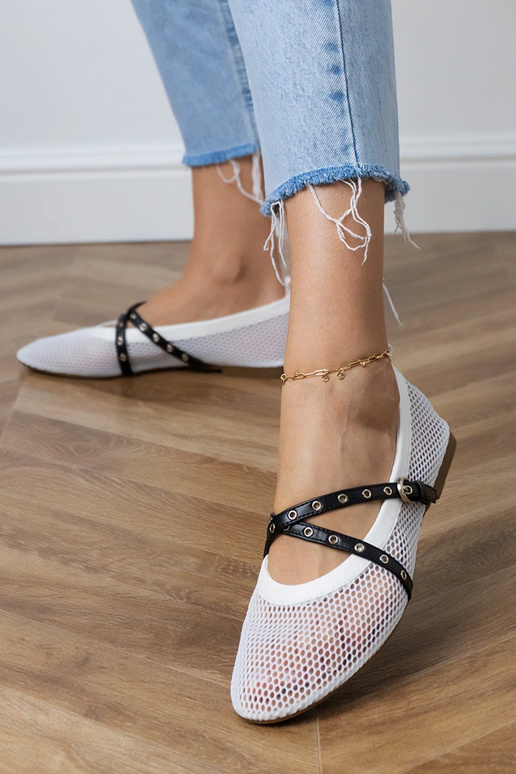 Witte netstof ballerina's met...