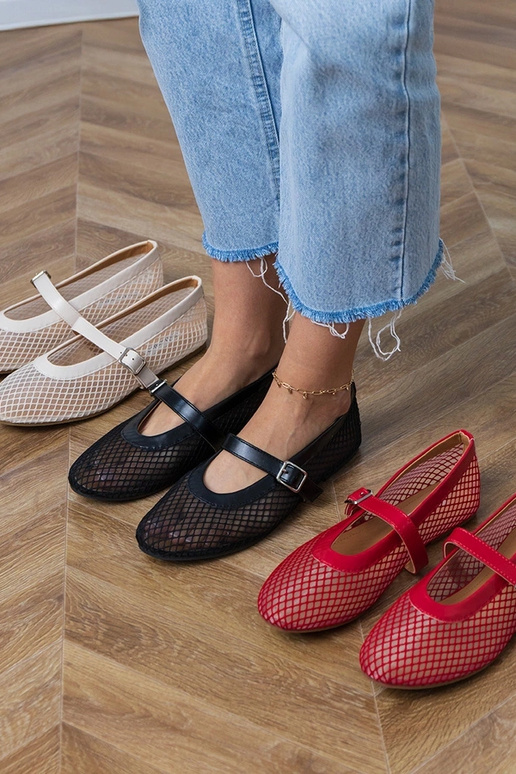 Zwarte netstof ballerina's met gesp...