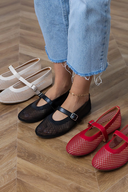 Rode netstof ballerina's met gesp Turina