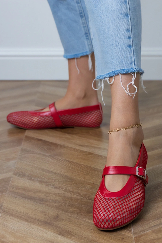 Rode netstof ballerina's met gesp Turina