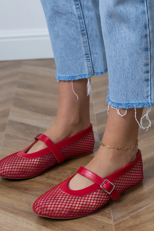 Rode netstof ballerina's met gesp Turina