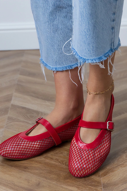 Rode netstof ballerina's met gesp Turina