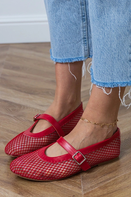 Rode netstof ballerina's met gesp Turina