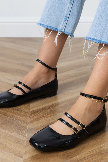 Zwarte lak ballerina's met gespen Valos