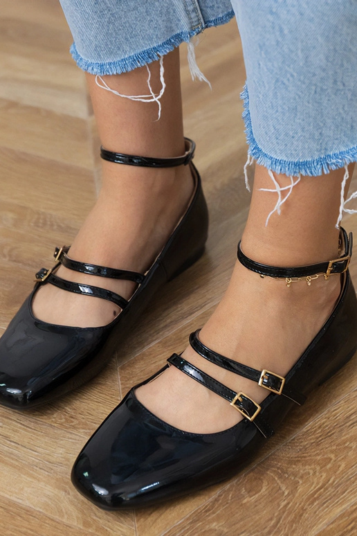 Zwarte lak ballerina's met gespen Valos