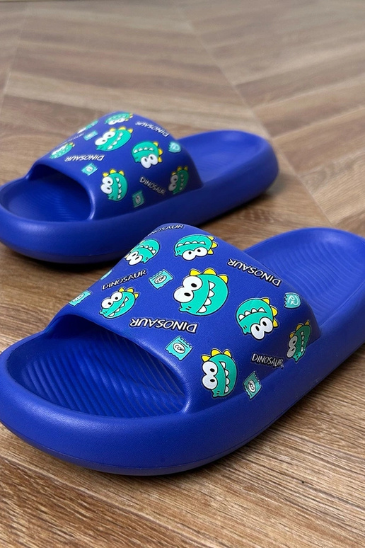 Blauwe kinder slippers met prints Dinos Blauwe kinder slippers met prints Dinos
