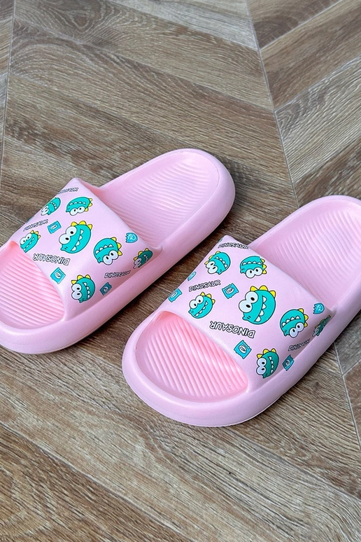 Roze kinder slippers met prints Dinos Roze kinder slippers met prints Dinos