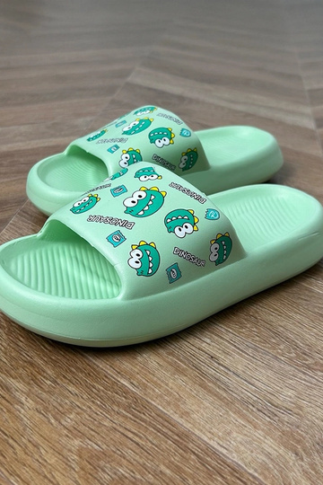 Groene kinder slippers met prints Dinos 2