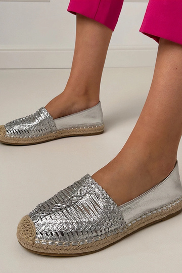 Zilveren opengewerkte espadrilles op plateau Zelvira